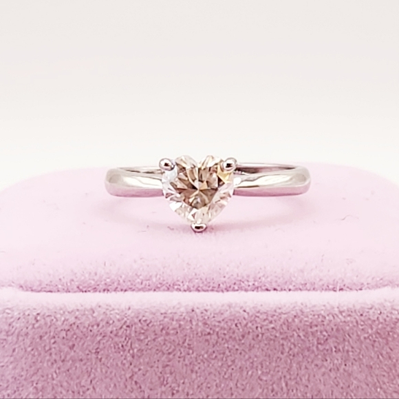 1 carat Heart Solitaire Moissanite Adjustable Ring - Picture 3 of 8